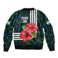 Sierra Leone Sleeve Zip Bomber Jacket Red Hibiscus Floral Design
