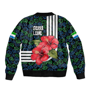 Sierra Leone Sleeve Zip Bomber Jacket Red Hibiscus Floral Design