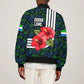 Sierra Leone Sleeve Zip Bomber Jacket Red Hibiscus Floral Design