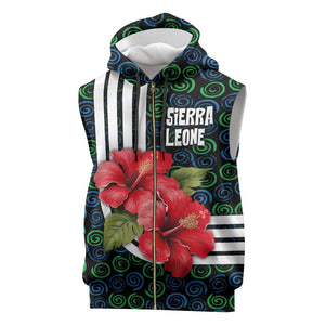 Sierra Leone Sleeveless Zip Hoodie Red Hibiscus Floral Design - African Pride