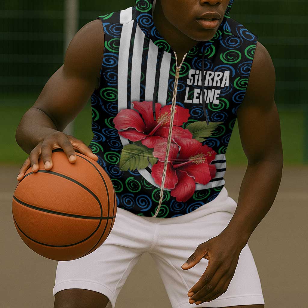 Sierra Leone Sleeveless Zip Hoodie Red Hibiscus Floral Design - African Pride