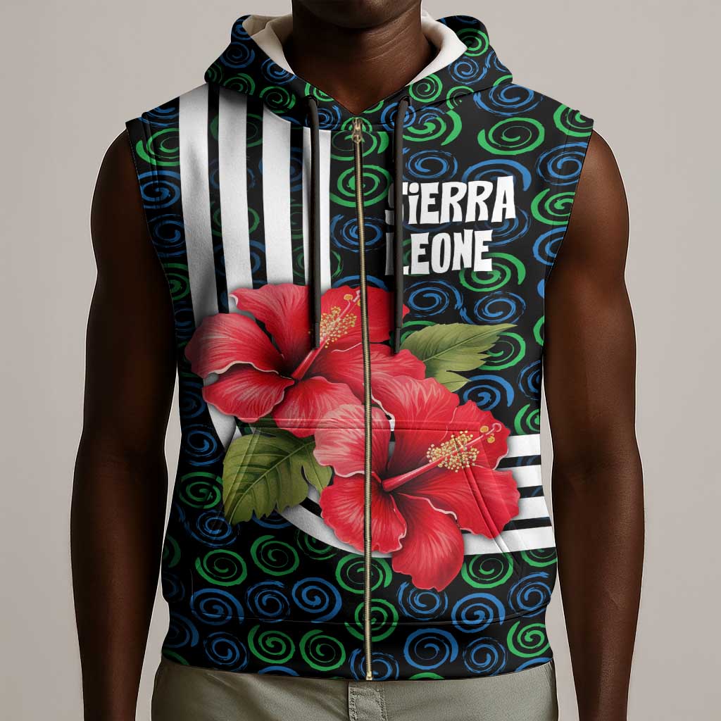 Sierra Leone Sleeveless Zip Hoodie Red Hibiscus Floral Design - African Pride