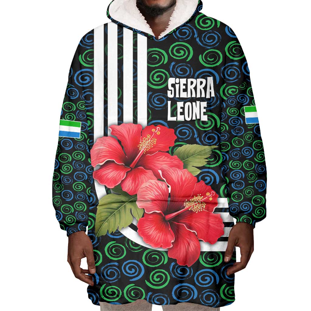 Sierra Leone Wearable Blanket Hoodie Red Hibiscus Floral Design
