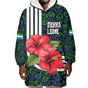 Sierra Leone Wearable Blanket Hoodie Red Hibiscus Floral Design