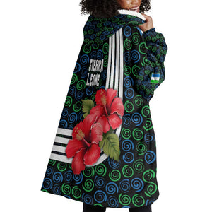 Sierra Leone Wearable Blanket Hoodie Red Hibiscus Floral Design