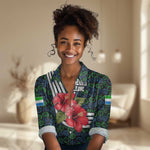 Sierra Leone Women Casual Shirt Red Hibiscus Floral Design