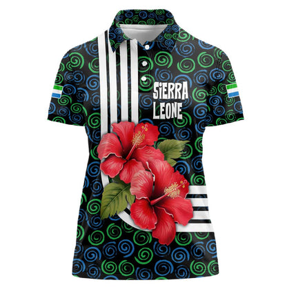 Sierra Leone Women Polo Shirt Red Hibiscus Floral Design