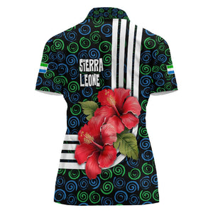 Sierra Leone Women Polo Shirt Red Hibiscus Floral Design