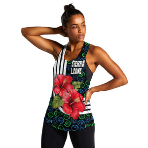 Sierra Leone Women Racerback Tank Red Hibiscus Floral Design