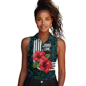 Sierra Leone Women Sleeveless Polo Shirt Red Hibiscus Floral Design