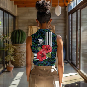 Sierra Leone Women Sleeveless Polo Shirt Red Hibiscus Floral Design
