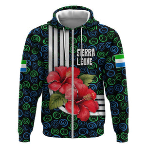 Sierra Leone Zip Hoodie Red Hibiscus Floral Design