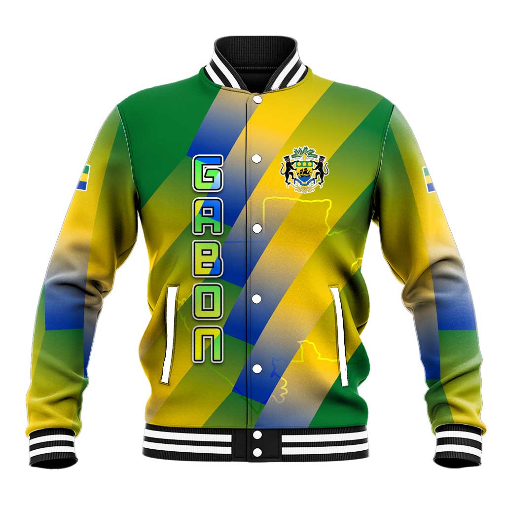 Gabon Flag Baseball Jacket - National Coat of Arms and Vertical Design