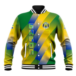 Gabon Flag Baseball Jacket - National Coat of Arms and Vertical Design