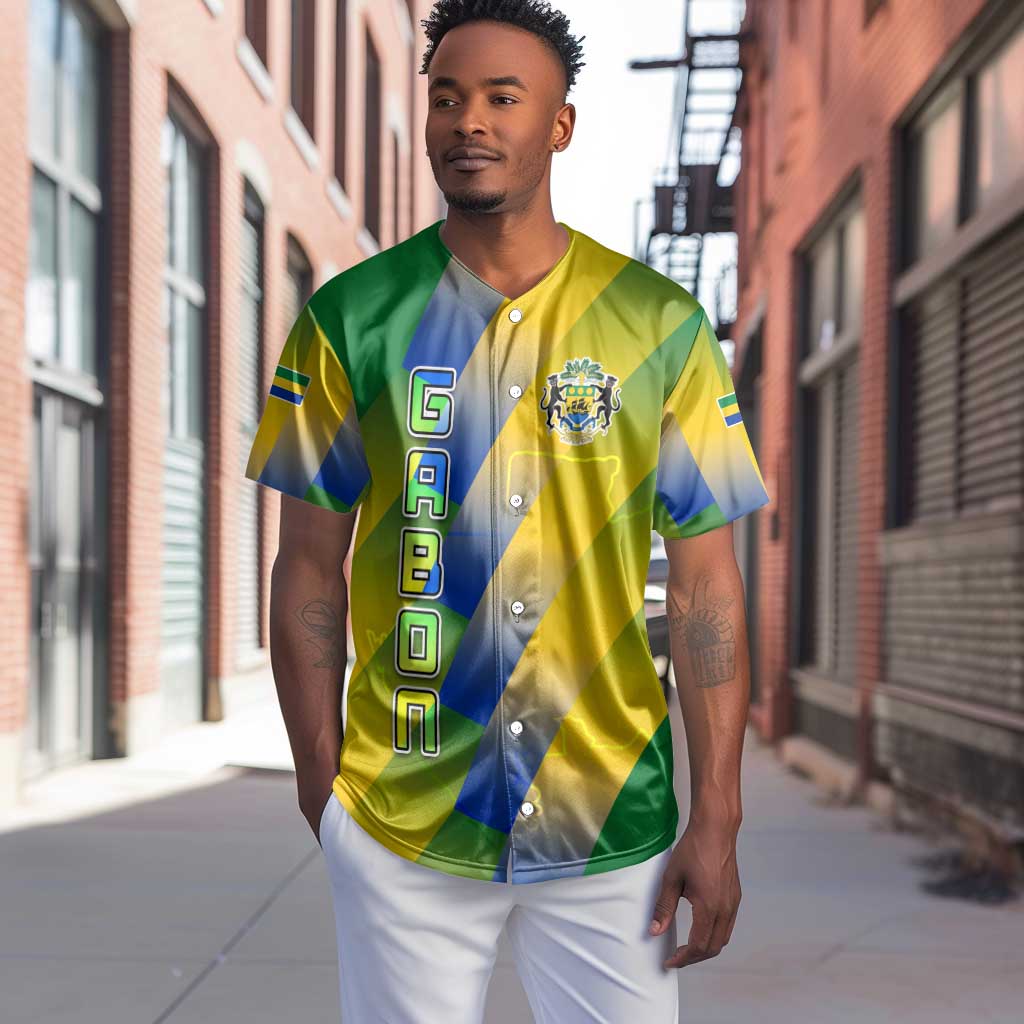 Gabon Flag Baseball Jersey - National Coat of Arms and Vertical Design
