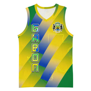 Gabon Flag Basketball Jersey - National Coat of Arms and Vertical Design - African Pride