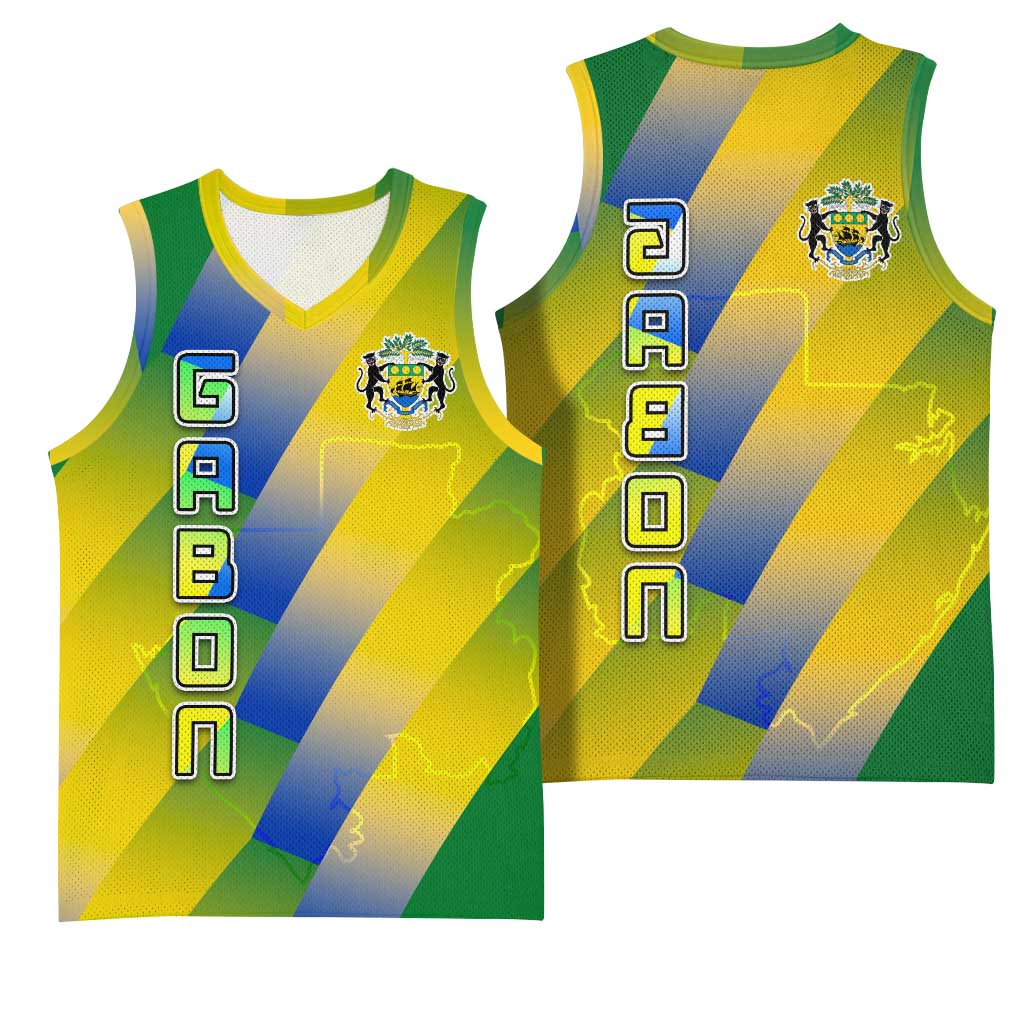 Gabon Flag Basketball Jersey - National Coat of Arms and Vertical Design - African Pride