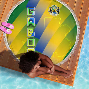 Gabon Flag Beach Blanket - National Coat of Arms and Vertical Design
