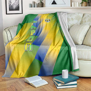 Gabon Flag Blanket - National Coat of Arms and Vertical Design