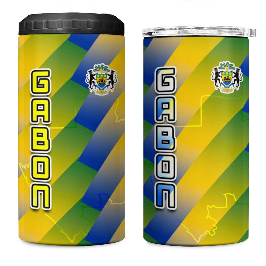 Gabon Flag 4 in 1 Can Cooler Tumbler - National Coat of Arms and Vertical Design