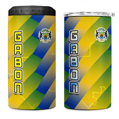 Gabon Flag 4 in 1 Can Cooler Tumbler - National Coat of Arms and Vertical Design