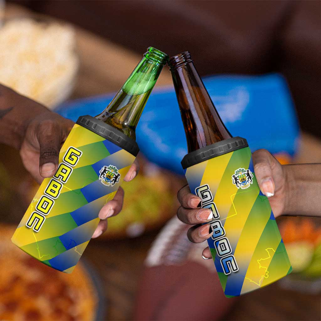 Gabon Flag 4 in 1 Can Cooler Tumbler - National Coat of Arms and Vertical Design