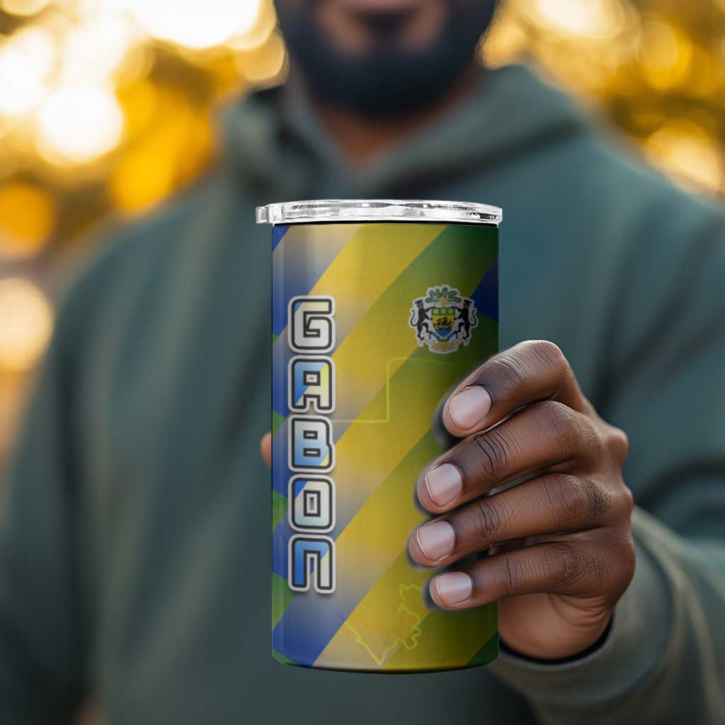 Gabon Flag 4 in 1 Can Cooler Tumbler - National Coat of Arms and Vertical Design