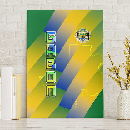 Gabon Flag Canvas Wall Art - National Coat of Arms and Vertical Design