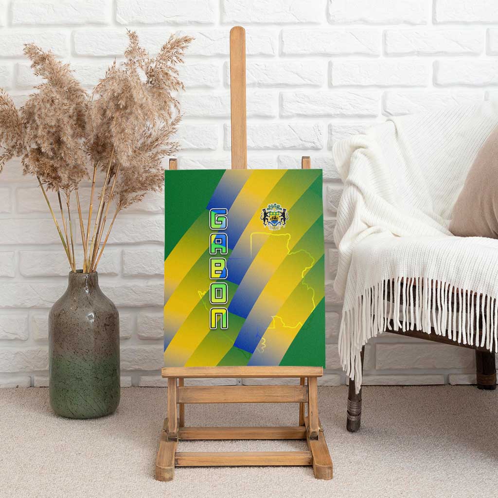 Gabon Flag Canvas Wall Art - National Coat of Arms and Vertical Design