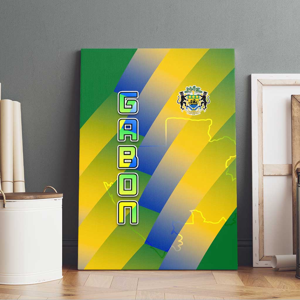 Gabon Flag Canvas Wall Art - National Coat of Arms and Vertical Design