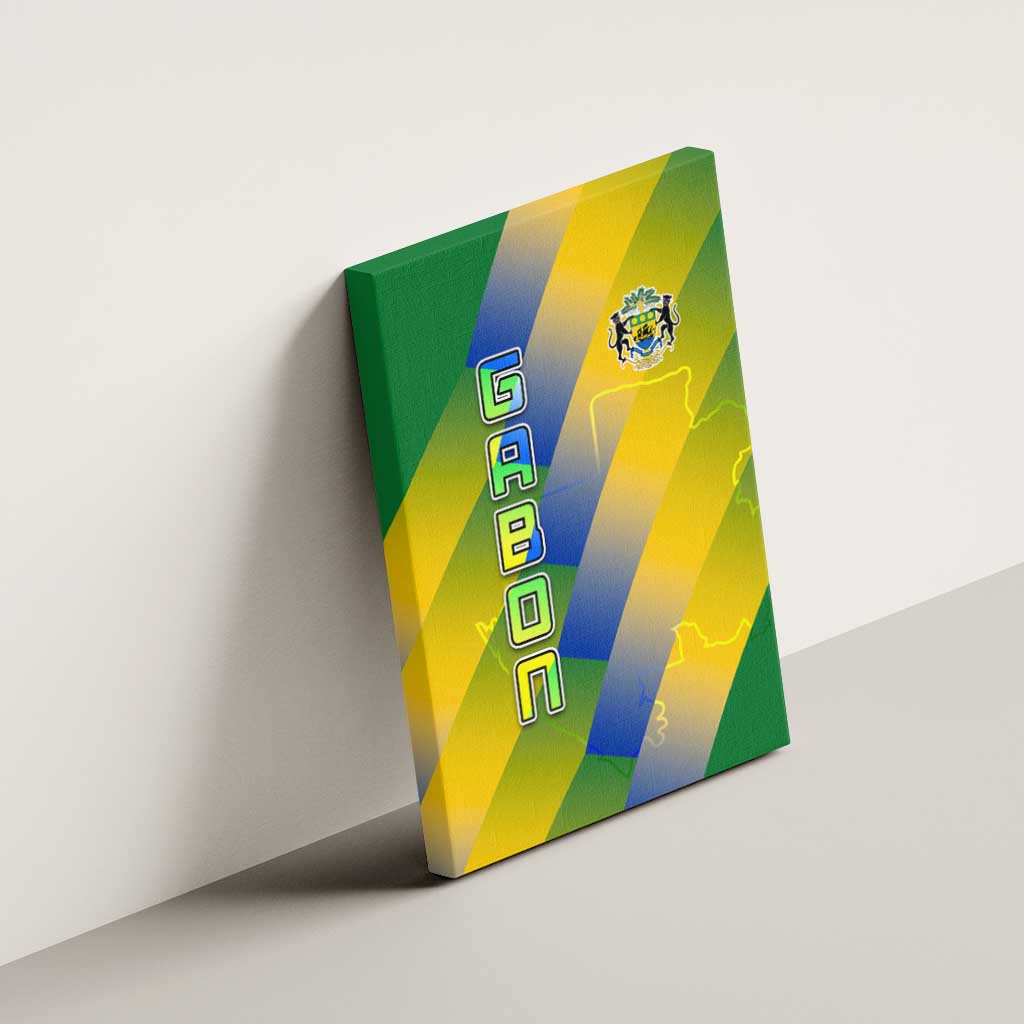 Gabon Flag Canvas Wall Art - National Coat of Arms and Vertical Design