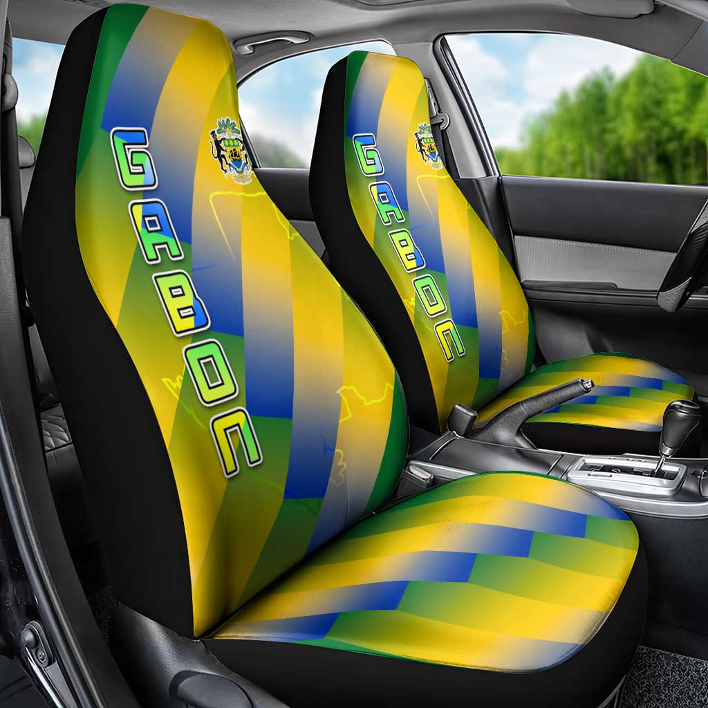 Gabon Flag Car Seat Cover - National Coat of Arms and Vertical Design