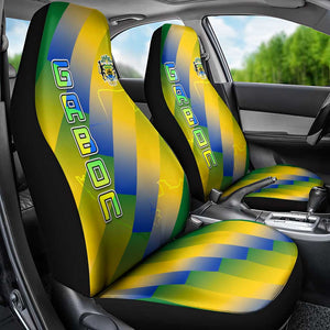 Gabon Flag Car Seat Cover - National Coat of Arms and Vertical Design