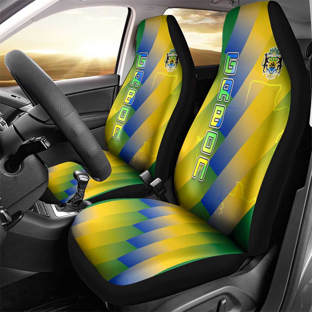 Gabon Flag Car Seat Cover - National Coat of Arms and Vertical Design
