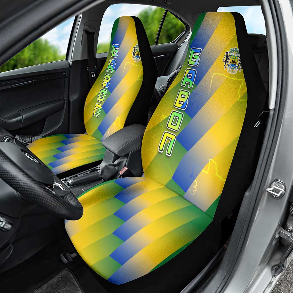 Gabon Flag Car Seat Cover - National Coat of Arms and Vertical Design