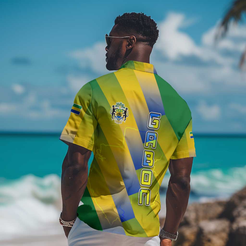 Gabon Flag Hawaiian Shirt - National Coat of Arms and Vertical Design