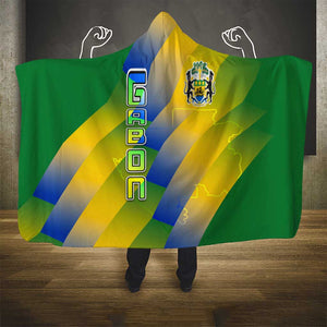 Gabon Flag Hooded Blanket - National Coat of Arms and Vertical Design