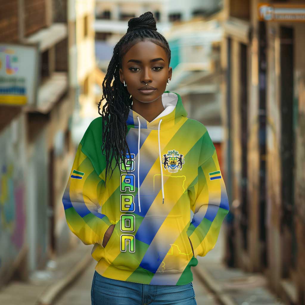 Gabon Flag Hoodie - National Coat of Arms and Vertical Design