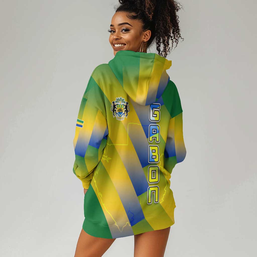 Gabon Flag Hoodie Dress - National Coat of Arms and Vertical Design