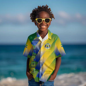 Gabon Flag Kid Hawaiian Shirt - National Coat of Arms and Vertical Design