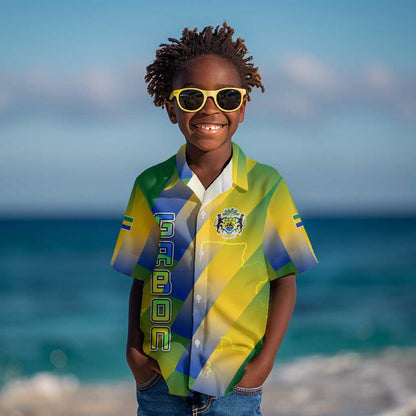 Gabon Flag Kid Hawaiian Shirt - National Coat of Arms and Vertical Design