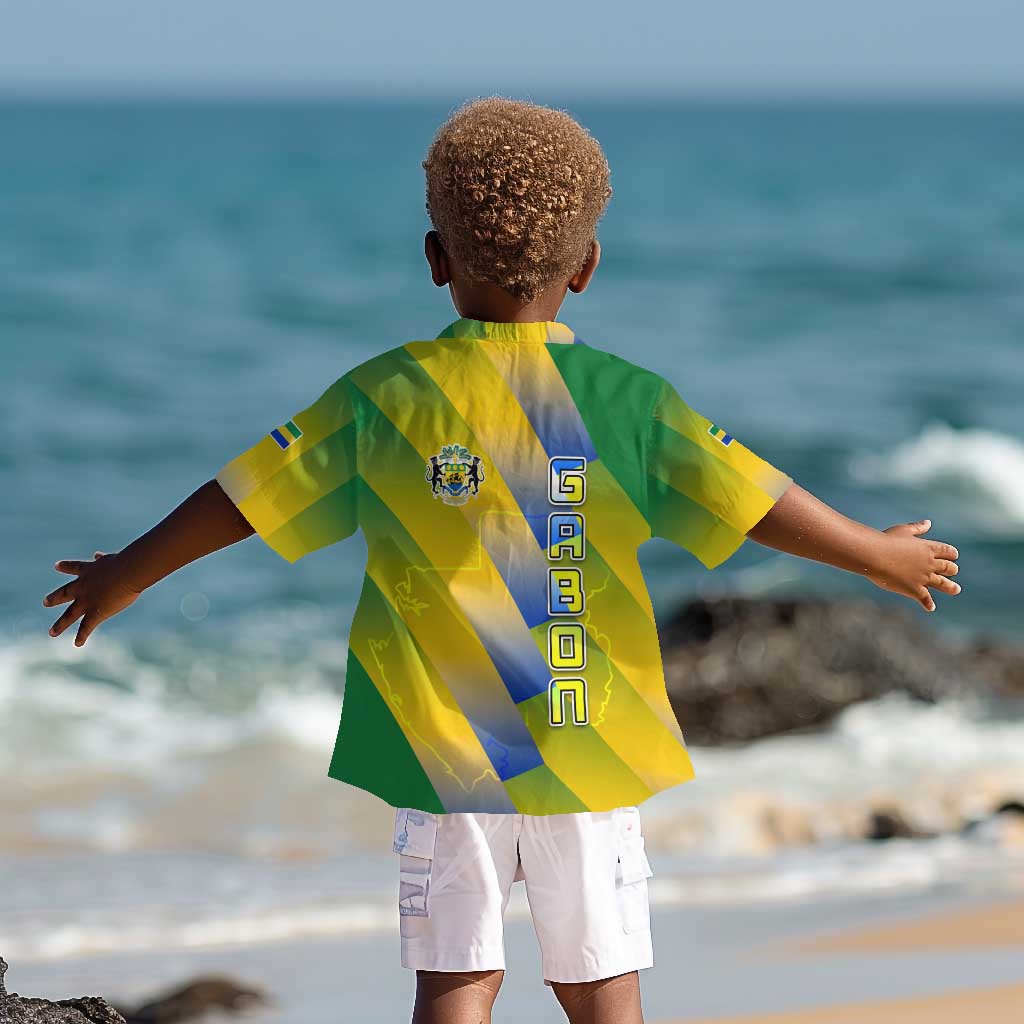Gabon Flag Kid Hawaiian Shirt - National Coat of Arms and Vertical Design