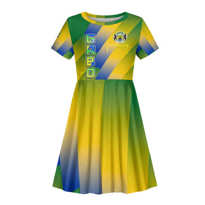 Gabon Flag Kid Short Sleeve Dress - National Coat of Arms and Vertical Design