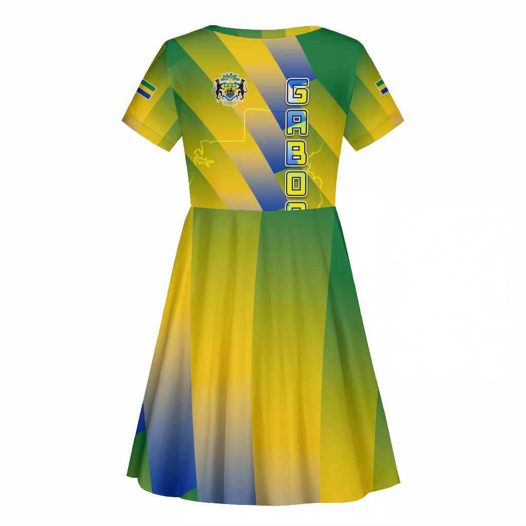 Gabon Flag Kid Short Sleeve Dress - National Coat of Arms and Vertical Design