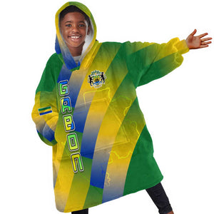 Gabon Flag Kid Wearable Blanket Hoodie - National Coat of Arms and Vertical Design