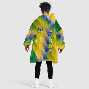 Gabon Flag Kid Wearable Blanket Hoodie - National Coat of Arms and Vertical Design