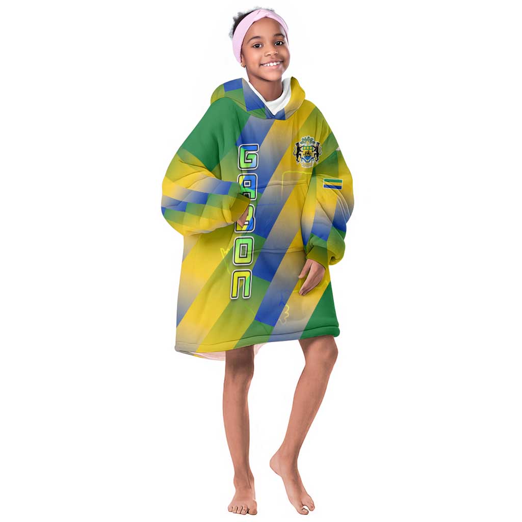 Gabon Flag Kid Wearable Blanket Hoodie - National Coat of Arms and Vertical Design
