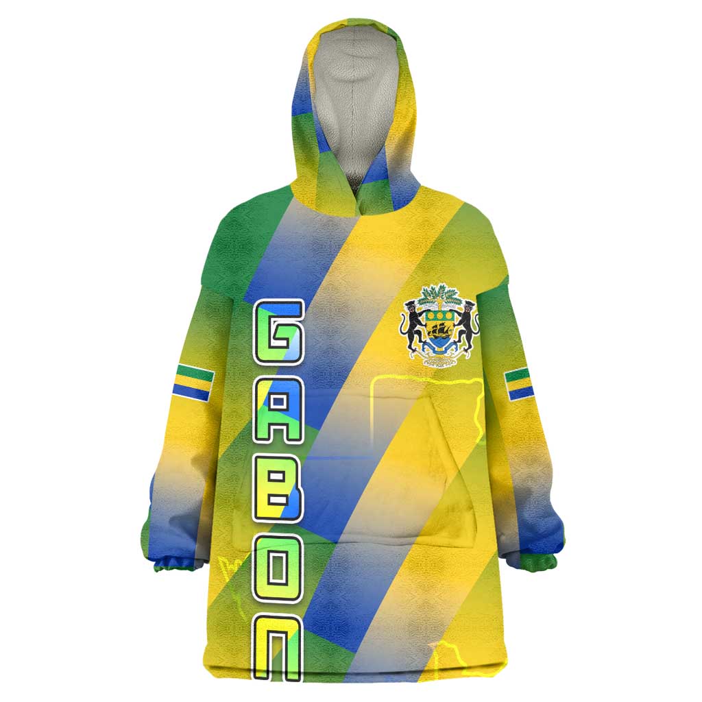 Gabon Flag Kid Wearable Blanket Hoodie - National Coat of Arms and Vertical Design