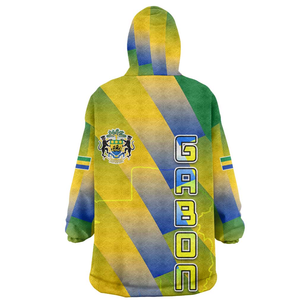 Gabon Flag Kid Wearable Blanket Hoodie - National Coat of Arms and Vertical Design
