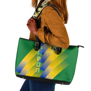 Gabon Flag Leather Tote Bag - National Coat of Arms and Vertical Design
